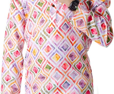 Chandrakala Slim Fit Printed Kurta for Men Cotton Long Sleeve Straight Tunic (MK114-P)