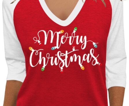 Women’s V-Neck 3/4 Sleeve T-Shirt Winter Christmas Valentine’s Day St Patrick’s Day Graphic Tees Tops