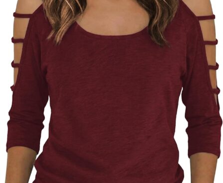 Jar of Love Women’s Cold Shoulder Tops 3/4 Sleeve Sexy Going Out T-Shirts for Women Casual Tunic Tops