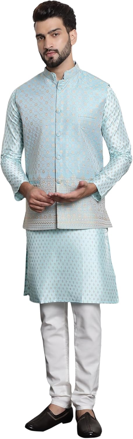 Sojanya (Since 1958 Men’S Silk Blend Kurta And Pyjama With Nehru Jacket