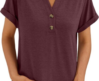 AUTOMET Women’s Short Sleeve Shirts Henley Dressy Casual Summer Tops 2026 Spring Fashion Trendy Cute T-Shirts