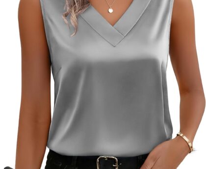 Zeagoo Women’s Silk Satin Tank Tops V Neck Casual Camisoles Sleeveless Business Work Blouses Dressy Summer Shirts