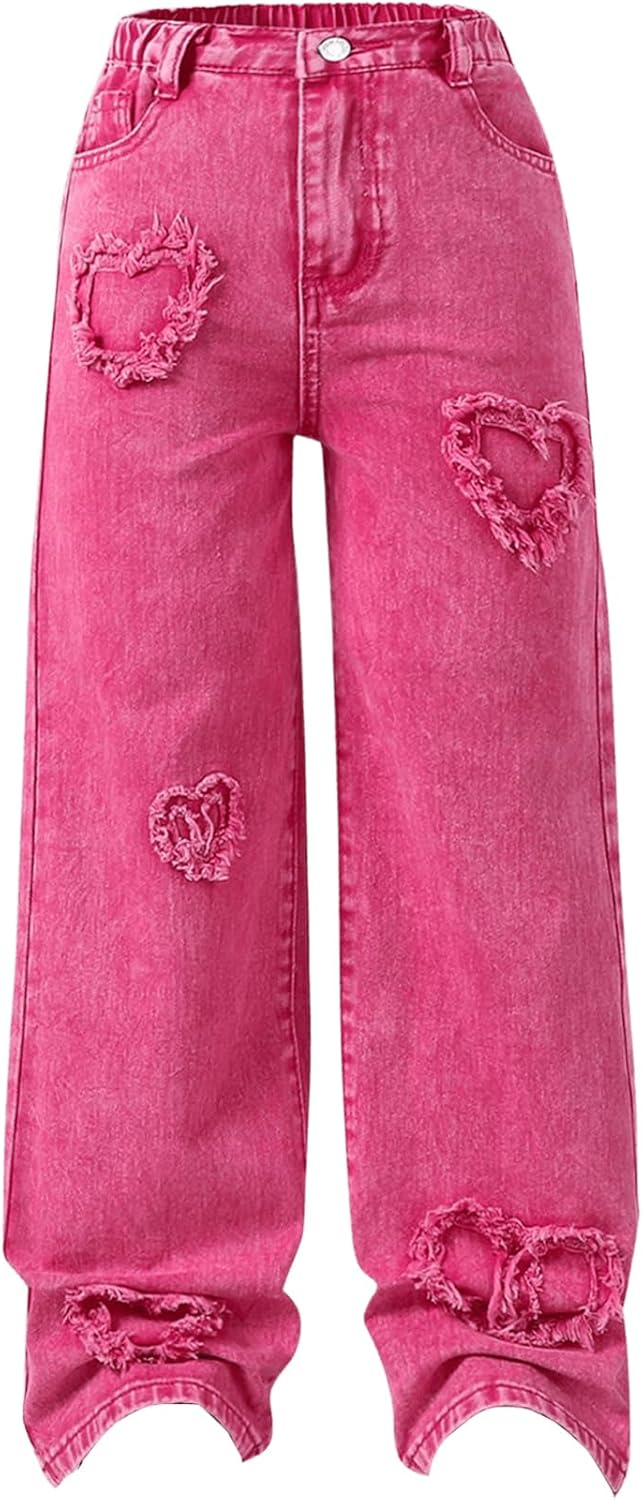 Verdusa Girls Y2K Baggy Jeans Elastic High Waist Wide Leg Loose Denim Jeans Pants Tween Clothes for Girls 10-12