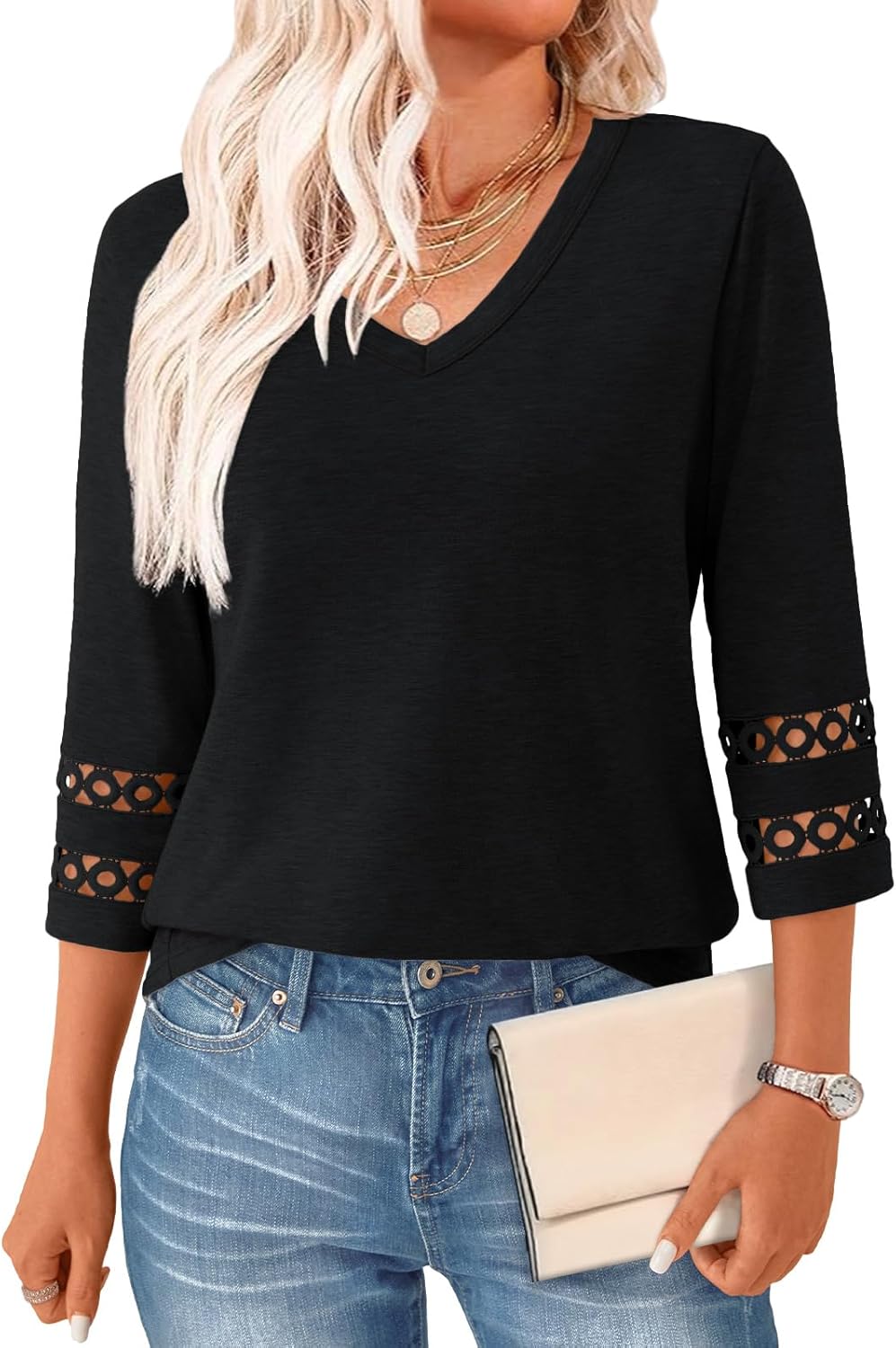 3/4 Length Sleeve Womens Tops Dressy Casual Blouses for Women 2025 Trendy V Neck T Shirts Summer Clothes