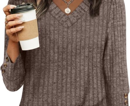 WIHOLL V Neck 3/4 Length Sleeve Womens Tops Casual Fall Shirts Lightweight Tunic Sweaters Fashion Clothes 2025