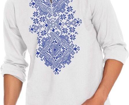 COOFANDY Men’s Henley Shirt Vyshyvanka Long Sleeve African Print Shirts Casual Zip Up Cotton Linen Beach Hippie Shirt