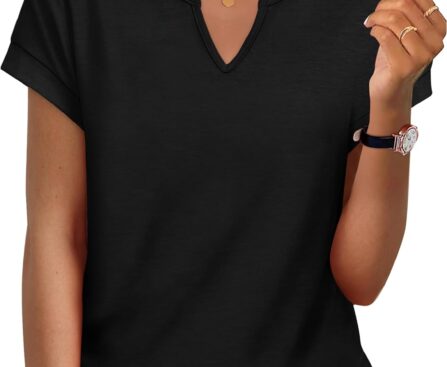 WIHOLL Womens Summer Tops Cap Sleeve V Neck Tshirts Spring Blouses Beach Vacation Clothes