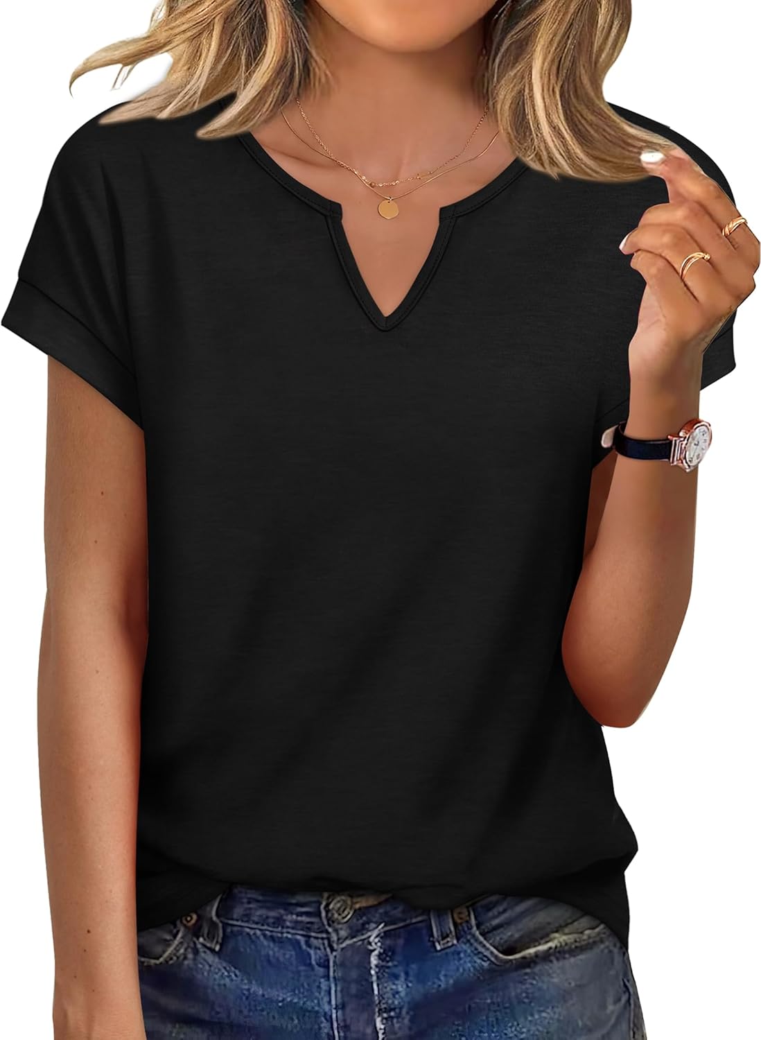 WIHOLL Womens Summer Tops Cap Sleeve V Neck Tshirts Spring Blouses Beach Vacation Clothes