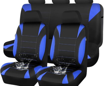CAR PASS Neoprene Wetsuit Seat Covers, Waterproof Car Seat Covers Full Sets with 5mm Composite EVA, Universal Fit for Car Sedan, SUV Trucks Anti Slip with Airbag Compatible(Black Blue
