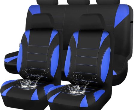 CAR PASS Neoprene Wetsuit Seat Covers, Waterproof Car Seat Covers Full Sets with 5mm Composite EVA, Universal Fit for Car Sedan, SUV Trucks Anti Slip with Airbag Compatible(Black Blue