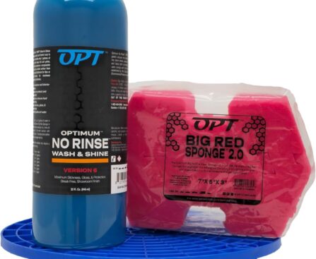 Optimum No Rinse Version 6 (32 Oz), Grit Guard Bucket Insert (Blue), and Big Red Sponge 2.0 (BRS) Car Cleaning Kit, ONR Rinseless Car Wash, Dirt Lock, and Professional Wash Sponge for Auto Detailing