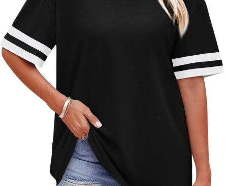WIHOLL Womens T Shirts Loose Fit Short Sleeve Tees Crew Neck Color Block Summer Tops 2025 Fashion