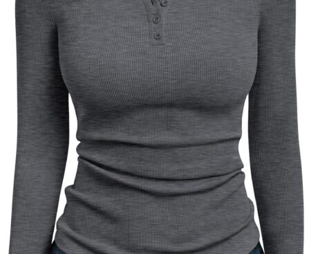 Trendy Queen Womens Long Sleeve Shirts 2025 Henley Casual Fall Outfits Fitted Tops Ribbed Fashion Basic Tees