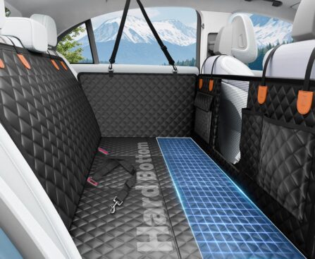 Dog Car Seat Cover for Back Seat with Hard Bottom,Waterproof Back Seat Extender for Dogs,Dog Hammock Dogs Bed for Cars, SUVs,Pet Seat Cover for Back Seat Holds 400lbs with Mesh Window & Pocket