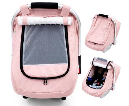 Waterproof Car Seat Cover Baby, 3D Mink Dot Infant Car Seat Cover with 2 Breathable Vents, Universal Carseat Canopy for Girls Boys, Baby Carrier Cover for All Seasons, Protect from Sunlight Rain