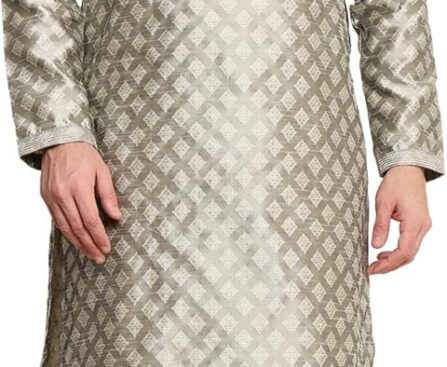 Men’s Tunic Art Silk Kurta Pajama Pyjama Set with Embroidery Zari Work Indian Clothing Wedding Party Dress Gifts