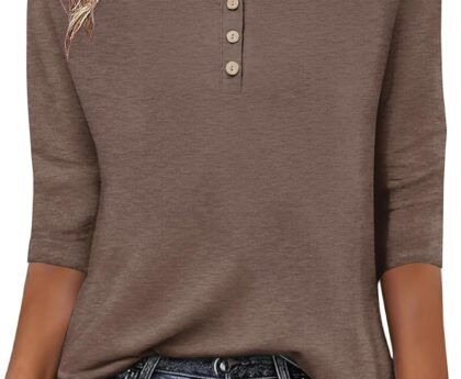 Zeagoo Womens Tops 3/4 Length Sleeve T Shirts Dressy Casual Button Down Blouses Spring Fall Clothes