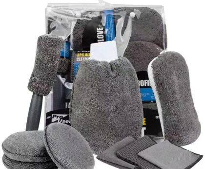 TOVASTY 9 Pcs Car Cleaning Kit – Car Tire Brush, Waxing Cotton, Car Towel, Gloves, Sponge Block, No Damage to Car Paint