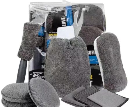 TOVASTY 9 Pcs Car Cleaning Kit – Car Tire Brush, Waxing Cotton, Car Towel, Gloves, Sponge Block, No Damage to Car Paint