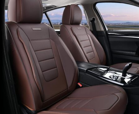 Coverado Car Seat Covers Front, Seat Covers for Cars, Waterproof 2-Pack Car Seat Cushions, Leather Carseat Seat Protectors, Universal Seat Covers Fit for Most Sedans SUV Pick-up Trucks(Brown)