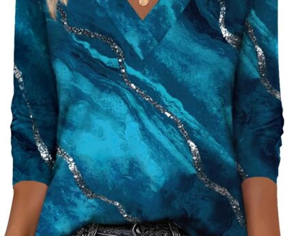 Zeagoo Women’s Shirts Long Sleeve V Neck Tshirts Fall Boho Floral Blouses Business Casual Tops