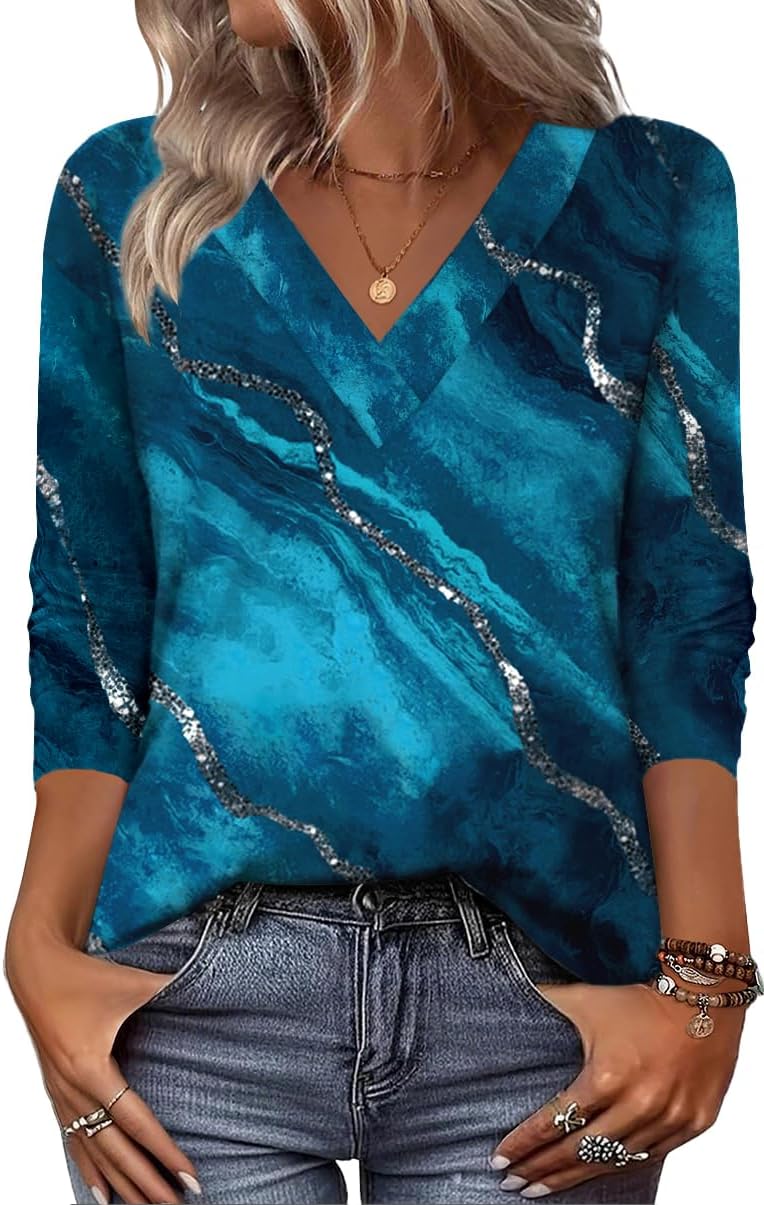 Zeagoo Women’s Shirts Long Sleeve V Neck Tshirts Fall Boho Floral Blouses Business Casual Tops
