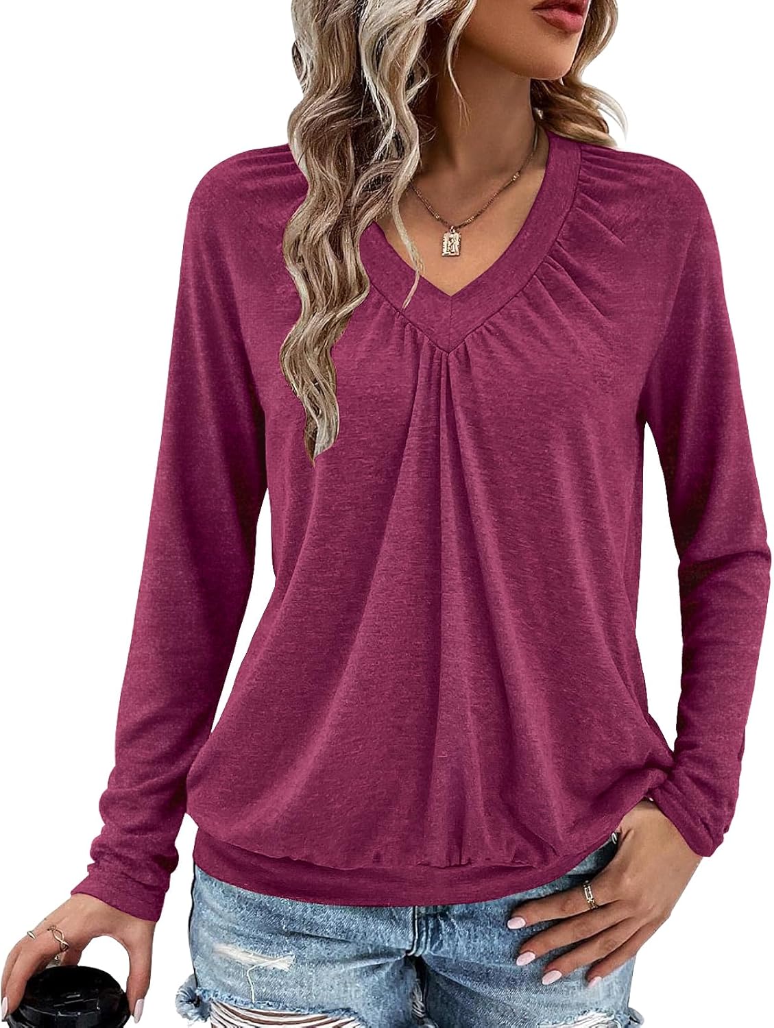 Long Sleeve Shirts for Women V Neck Casual Tops Women Long Sleeve Tops Basic T Shirts Outfits Womens Clothes 2025