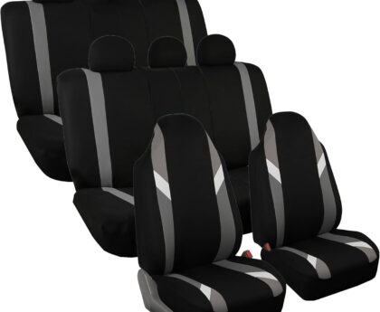 FH Group Supreme Modernistic Three Row Car Seat Covers, Airbag and Split Ready, 8 Seater – Universal Fit for Cars, Trucks, & SUVs Gray