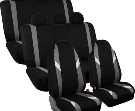 FH Group Supreme Modernistic Three Row Car Seat Covers, Airbag and Split Ready, 8 Seater – Universal Fit for Cars, Trucks, & SUVs Gray