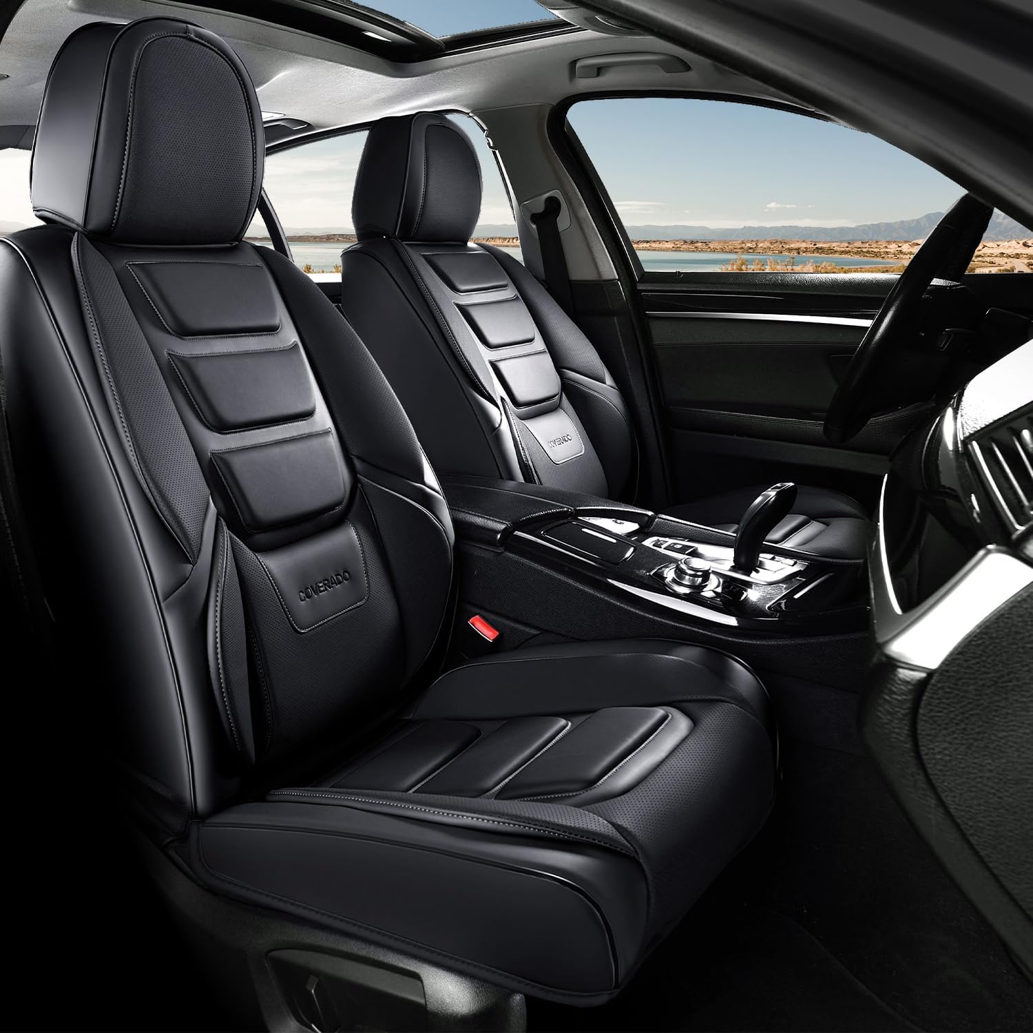 Coverado Car Seat Covers, Front Covers for Cars, Car Seat Cover Front Seats, Automotive Seat Cover, Waterproof, Leather Car Seat Cushion, Universal Interior Covers Seat Protectors for Most Cars Black