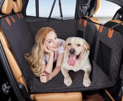 YJGF Back Seat Extender,Dog Seat Cover for Back Seat,Hard Bottom Car Seat Cover for Dogs,Dog Hammock for Car,Back Seat Pet Cover for Dogs(Black)