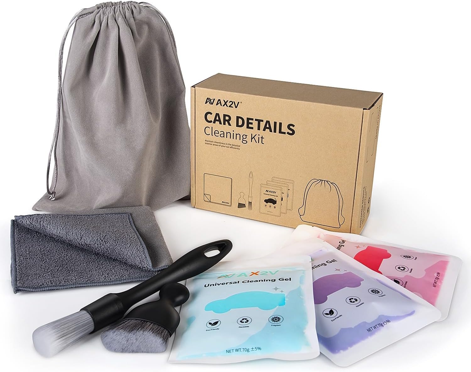 7Pcs Car Interior Detailing Cleaning Kit, Detailing Brush Set,Clean Gel, Wash Kit, Cleaning Tools for Car,Keyboard and Interior Cleaning