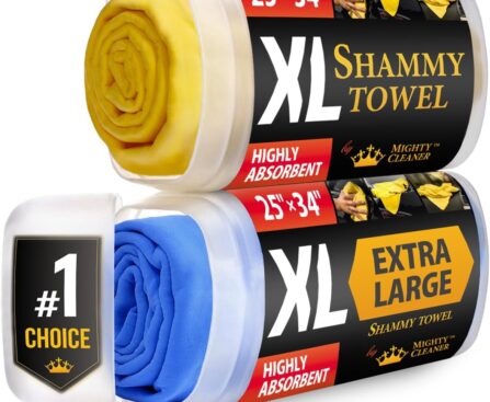 Premium XL Shammy Towel for Car – 2pk (34”x25”) – Super Absorbent Chamois Cloth – Spots & Scratch-Free – Reusable Car Drying Towels
