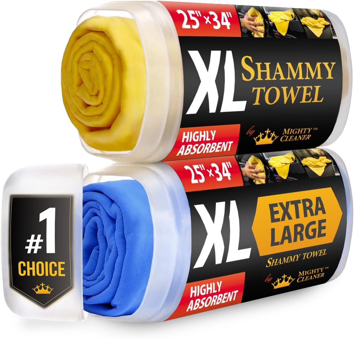 Premium XL Shammy Towel for Car – 2pk (34”x25”) – Super Absorbent Chamois Cloth – Spots & Scratch-Free – Reusable Car Drying Towels