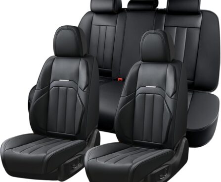 Coverado Car Seat Cover, Cover for Cars Full Seat, Premium Leather, Universal Fit Waterproof Seat Protectors, Car Seat Cushion Non-Slip for Most Cars-Black
