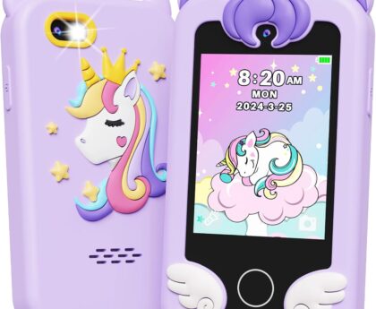 KOKODI Kids Smart Phone Toys, Birthday Gifts Unicorn Toddler Play Phone for Girls 3-10, Touchscreen HD Dual Camera Cell Phone, Travel Toy Preschool Learning Toy for Kids (Purple)