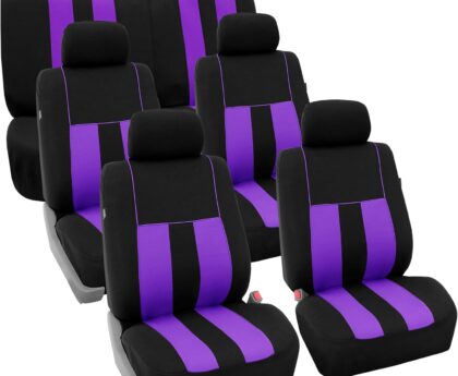 FH Group Three Row 7 Seater Striking Striped Full Set Car Seat Covers, Airbag Compatible & Split Ready – Universal Fit for Cars Trucks & SUVs Purple