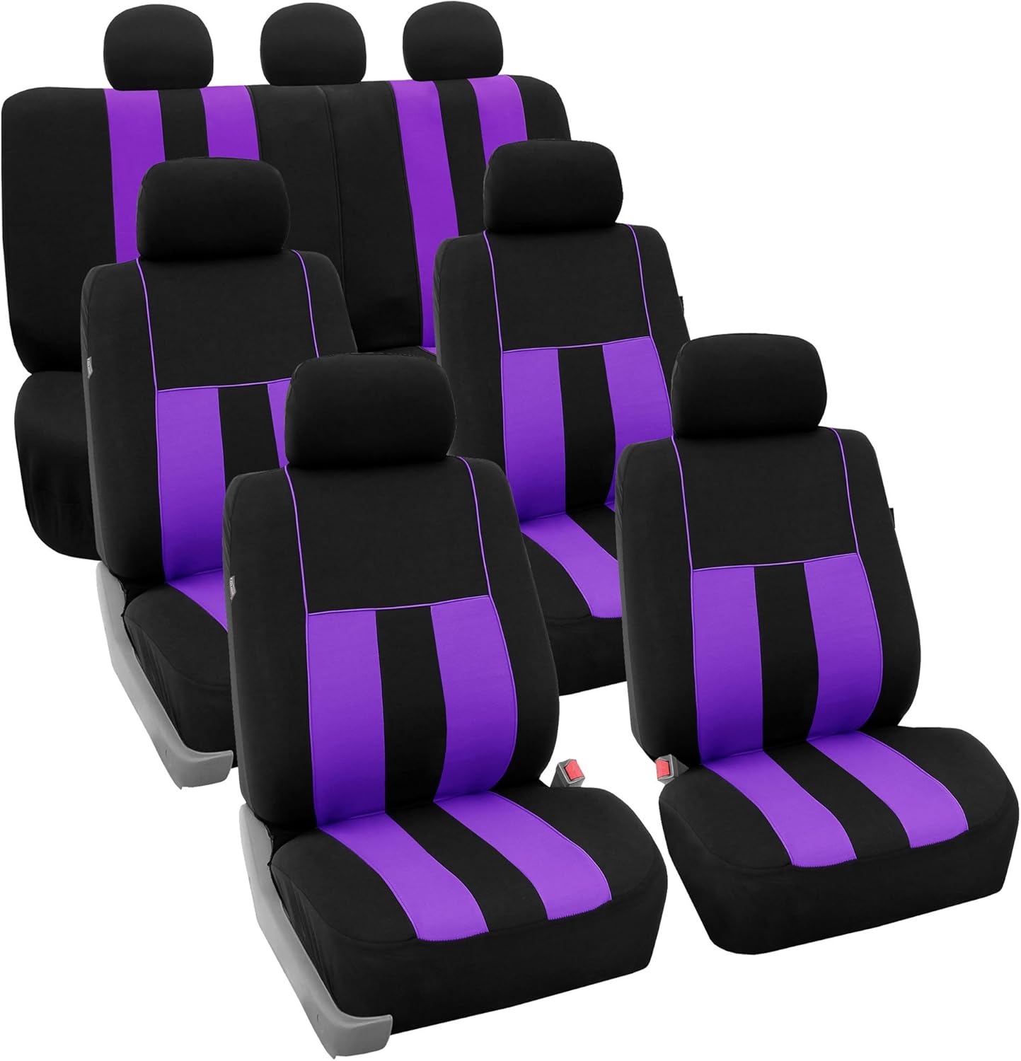 FH Group Three Row 7 Seater Striking Striped Full Set Car Seat Covers, Airbag Compatible & Split Ready – Universal Fit for Cars Trucks & SUVs Purple