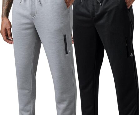 Liberty Pro 2 Pack: Men’s Joggers for Shorter Men – 29″ Inseam Sweatpants with Zip Pockets, Regular Fit Tapered Workout Pants