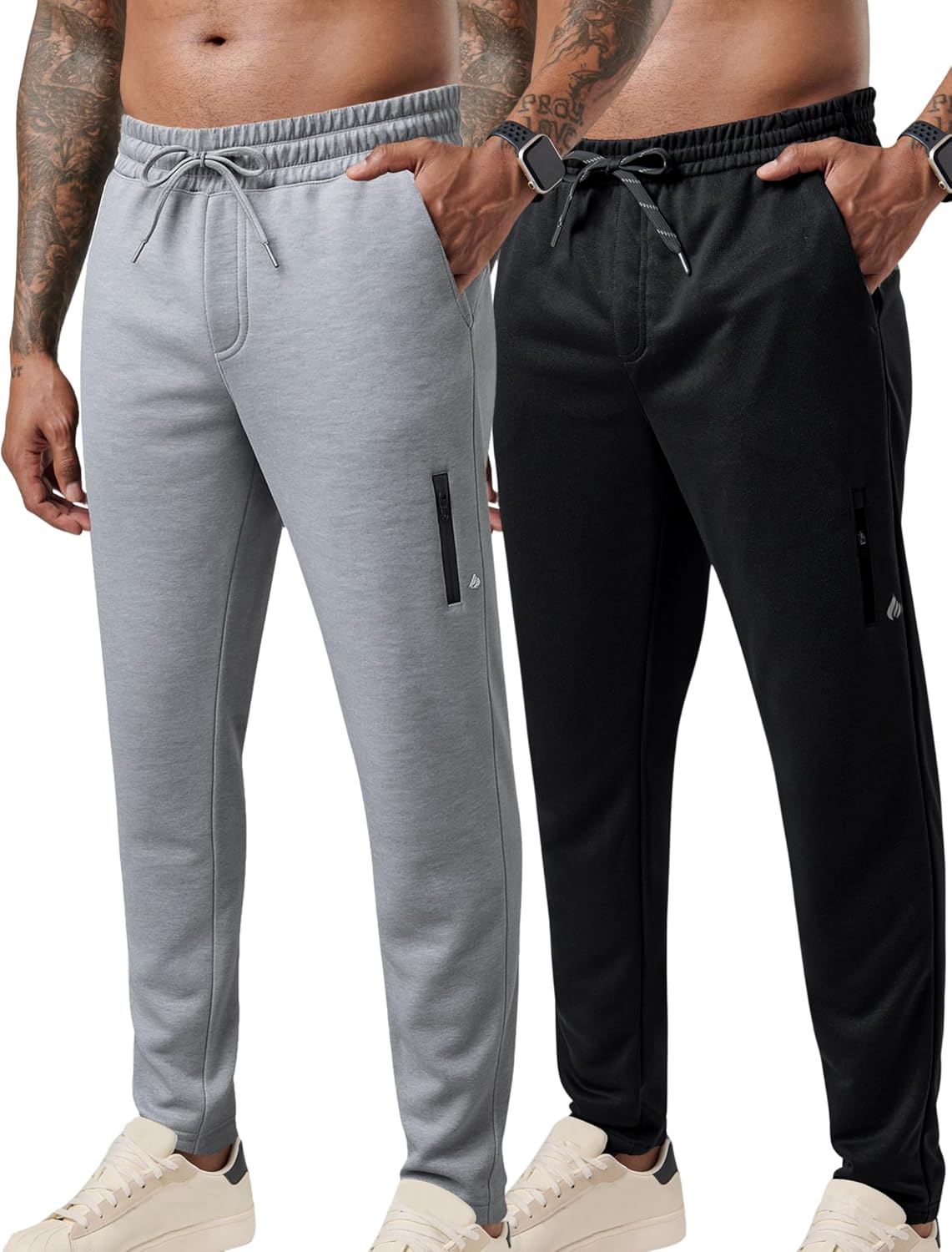 Liberty Pro 2 Pack: Men’s Joggers for Shorter Men – 29″ Inseam Sweatpants with Zip Pockets, Regular Fit Tapered Workout Pants