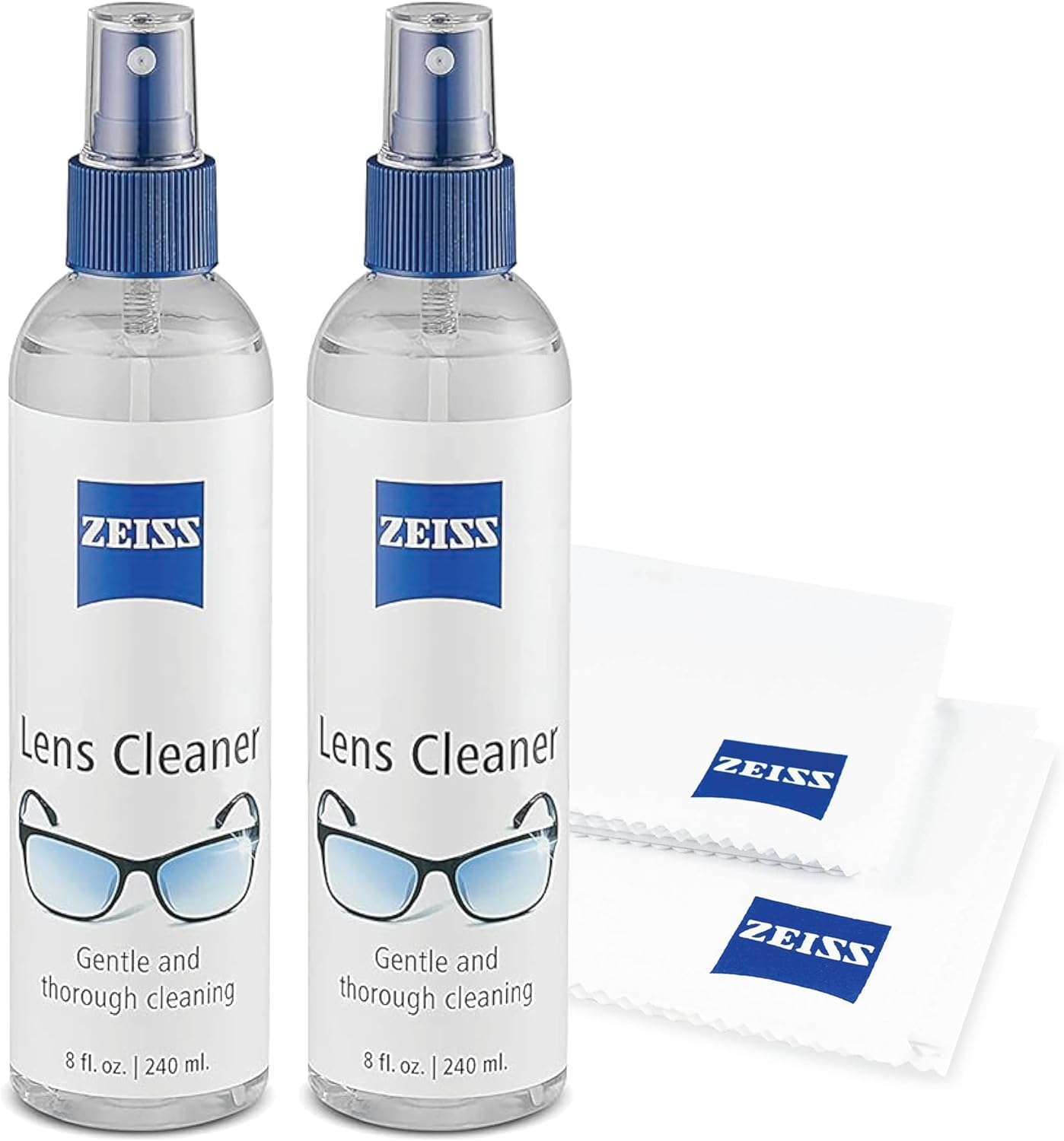 ZEISS Lens Care Pack – 2x 8oz Streak-Free Lens Spray and Microfiber Cloths for Eyeglasses and Optics
