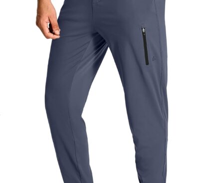 Men’s Athletic Joggers Stretch Sweatpants with Zipper Pockets Running Workout Gym Track Golf Pants for Men