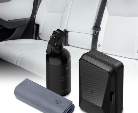 Spigen Car Interior Seat Cleaner & Stain Remover [Safe & Eco-Friendly Solution] Kit with CyberCase & Double-Sided Microfiber Towel Accessories for Tesla White/Black Leather Seats, Dashboard, Console