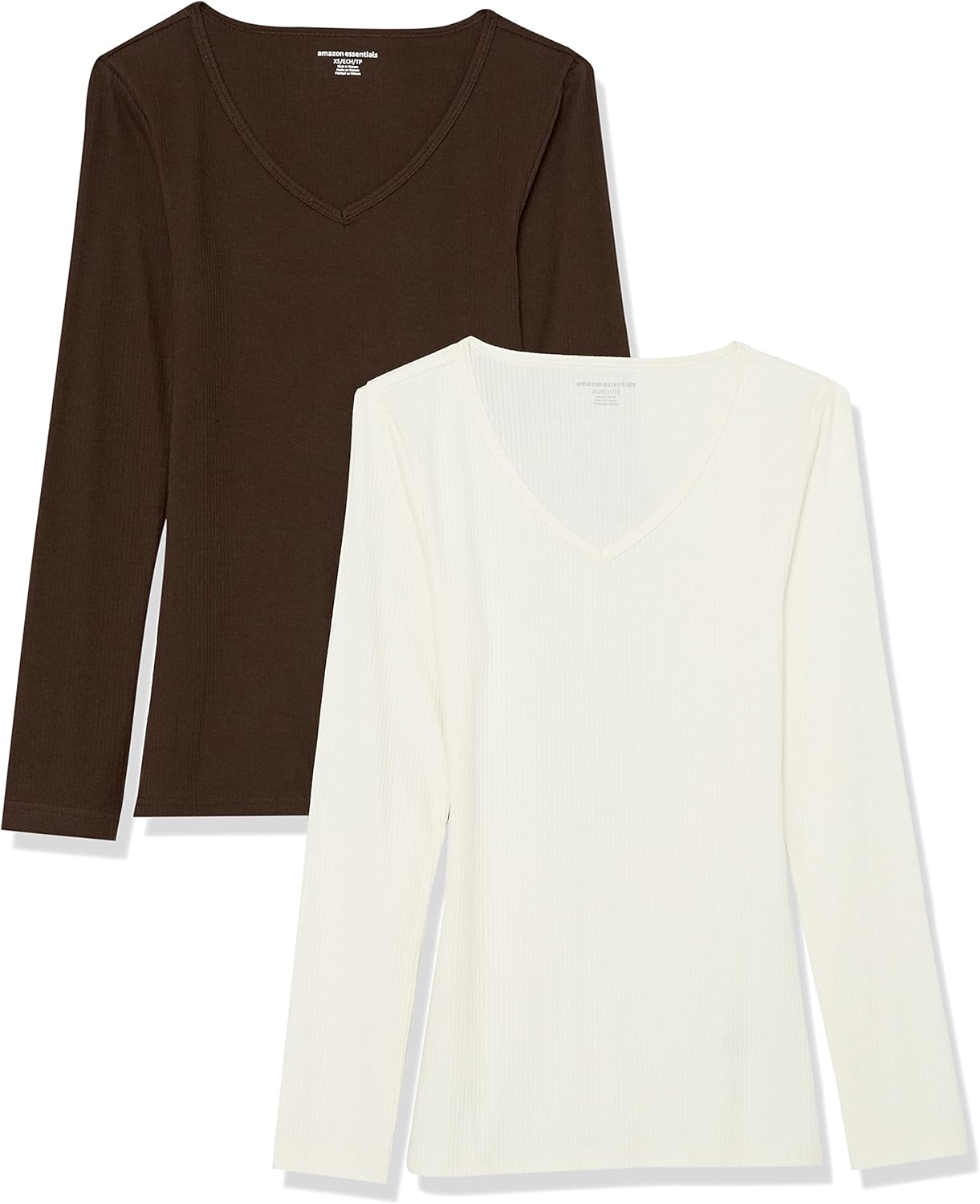 Amazon Essentials Womens Slim-Fit Layering Long Sleeve Knit Rib V-Neck Shirts (Available in Plus Size)