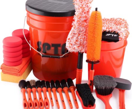 SPTA 33Pcs Car Wash Bucket Set, 20L Scratch Free Detailing Bucket with Car Wash Filter Wash Mitt Sponge Towels Tire Detailing Brush Set, Exterior Interior Car Detailing Set, Complete Car Care Tools