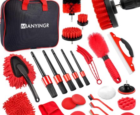 25Pcs Car Detailing Kit, Car Cleaning Kit with Drill Brushes and Interior Tools, Wheel Hub Cleaner, Polishing Pads, Auto Wax Applicator Accessories (25PCS)