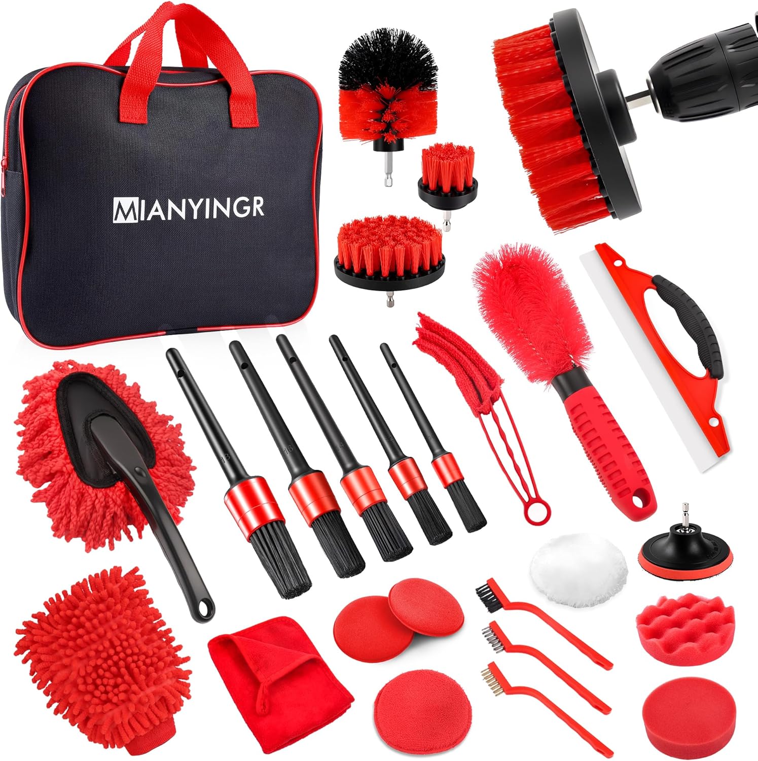 25Pcs Car Detailing Kit, Car Cleaning Kit with Drill Brushes and Interior Tools, Wheel Hub Cleaner, Polishing Pads, Auto Wax Applicator Accessories (25PCS)