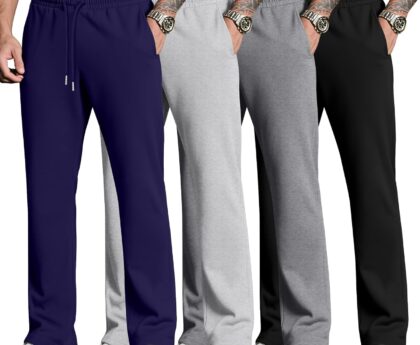 Neer 4 Pack Men’s Sweatpants Joggers with Pockets Open Bottom Gym Athletic Pants Baggy Workout Casual Running Clothing