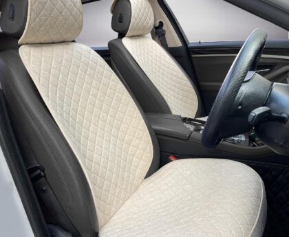 Linen Car Seat Covers Front Seat Covers Breathable Cloth Fabric Car Seat Protector – Universal Fit for Cars, Vans, SUVs, Trucks – 2 Units – Beige