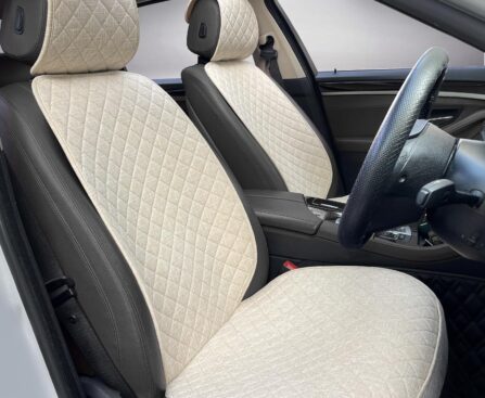 Linen Car Seat Covers Front Seat Covers Breathable Cloth Fabric Car Seat Protector – Universal Fit for Cars, Vans, SUVs, Trucks – 2 Units – Beige